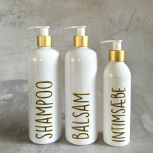 Indlæs billede til gallerivisning 250 ml shampooflaske med guldkant og label